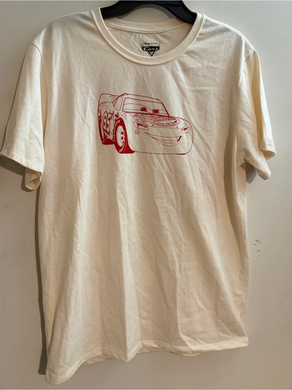 Disney Cream Short Sleeve T‑Shirt with Red Cars Graphic